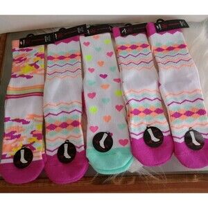 Lot Of 5 Womens No Boundaries Crew Socks Sz 4-10 Colorful NWT